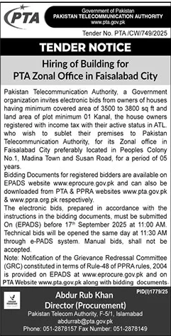 Pakistan Telecom Authority Islamabad Tender Notice